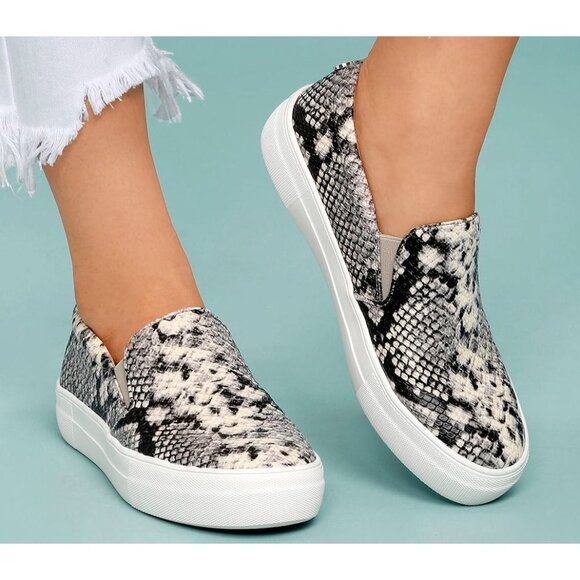 Steve Madden Gills Natural Textile Snake Slip-On Sneakers 9.5 M Taupe Gray - Picture 8 of 9